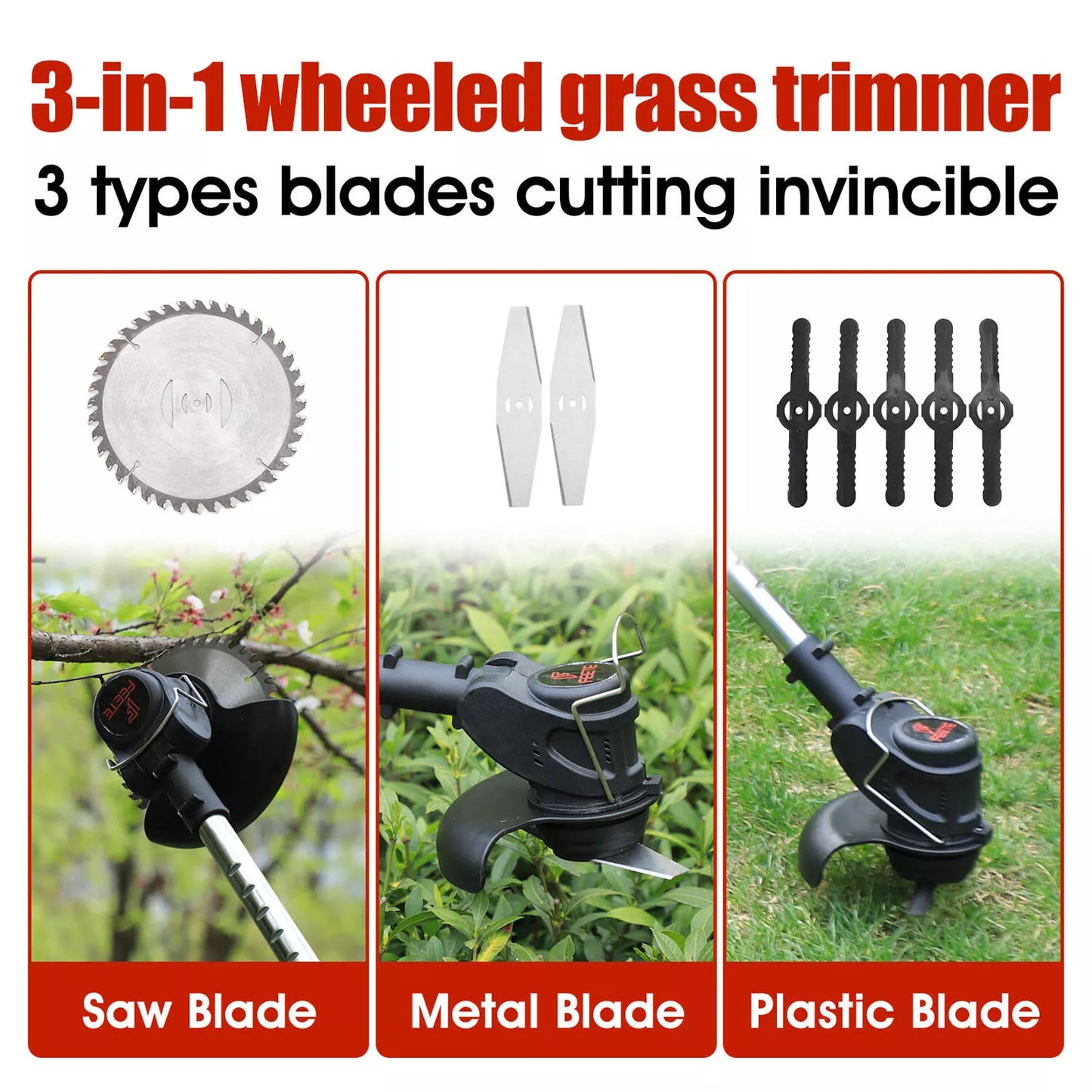 36V Electric 3 in 1 Lawn Cutter Brush Mower Whipper Snipper